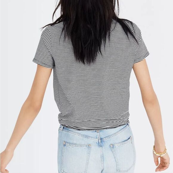 Madewell -265 knot front short sleeve black white tee top Small - Picture 3 of 5